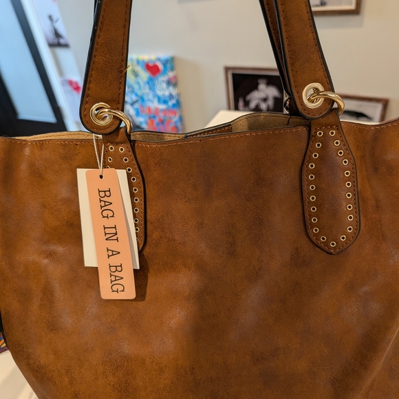 Jen And Co Brown Vegan Leather Bag In A Bag with Colorful Strap - Picture 3 of 3